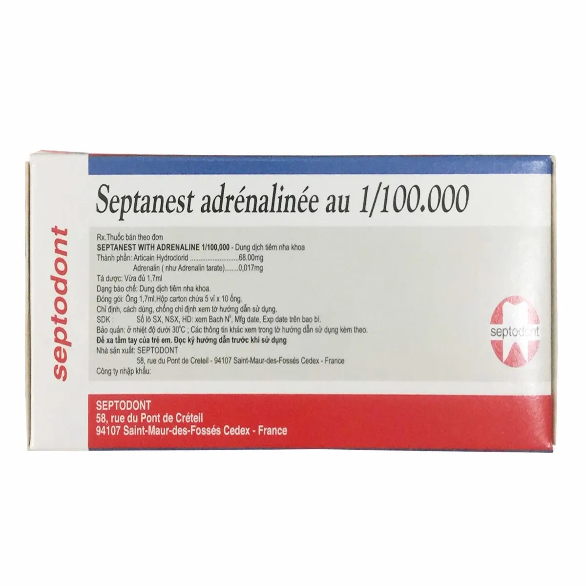 Septodont Septanest 4% Articaine With 1:100,000 Epinephrine